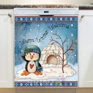 Christmas - Penguin and an Igloo - Warm Winter Welcome Dishwasher Sticker