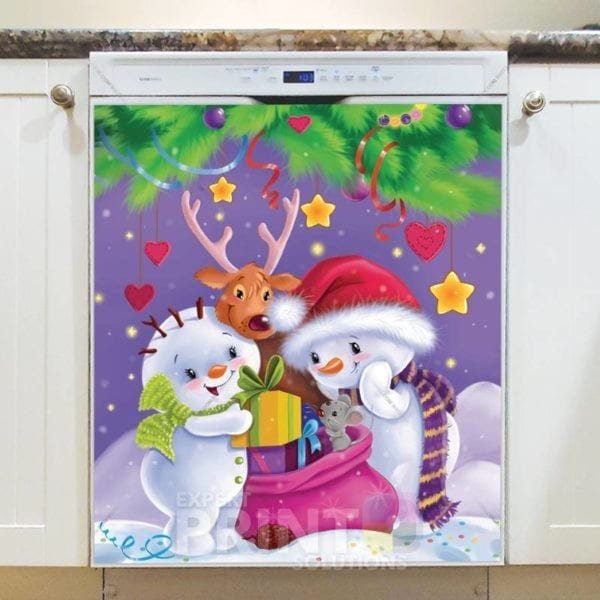 Christmas - Cute Snowman Couple Dishwasher Sticker
