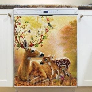 Beautiful Flower Deer Family Dishwasher Sticker