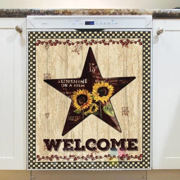 Primitive Country Folk Barn Star #2 - Welcome Dishwasher Sticker