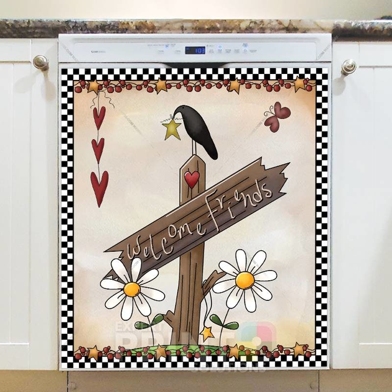 Primitive Country Folk Design #16 - Welcome Friends Dishwasher Sticker