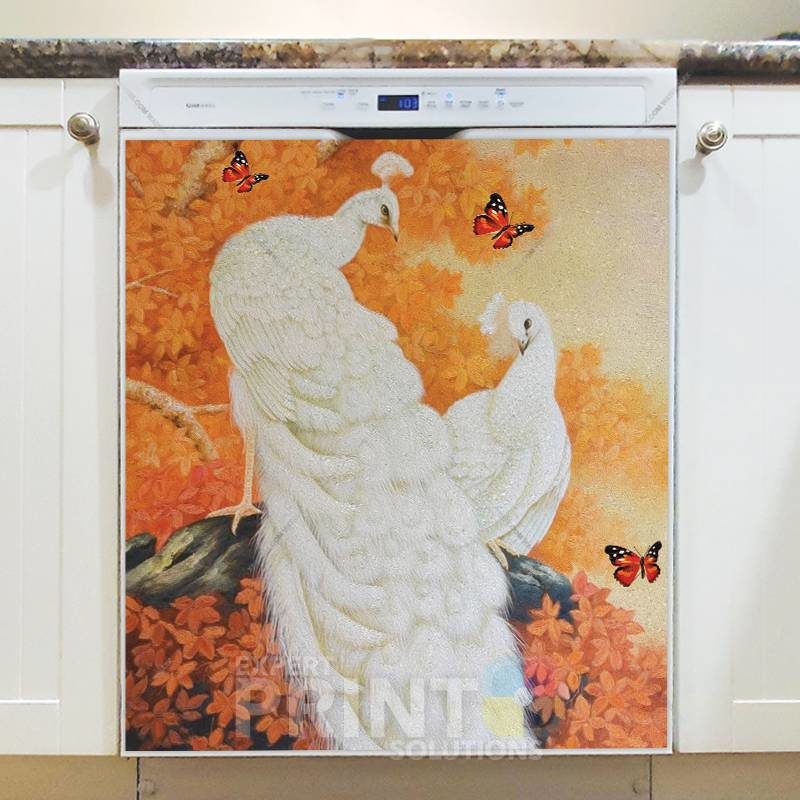 Beautiful White Peacocks Dishwasher Sticker