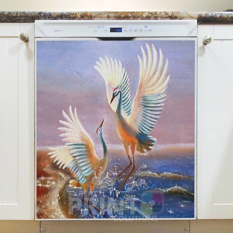 Dancing Crane Couple Dishwasher Sticker