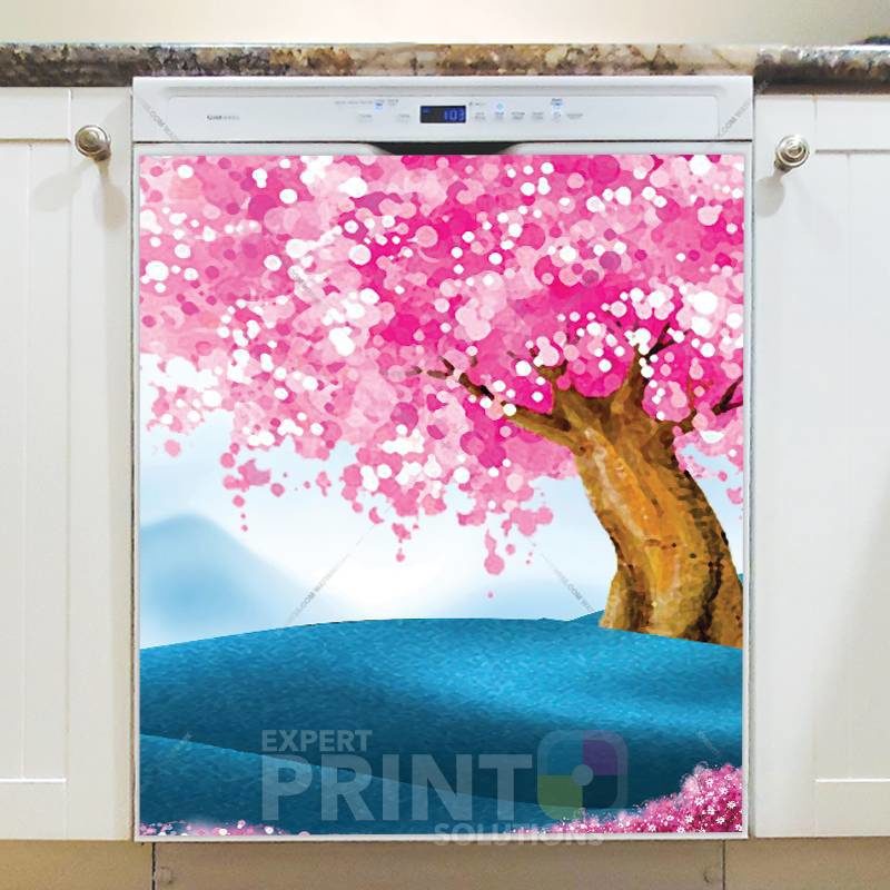 Blue Land and Pink Tree Dishwasher Sticker