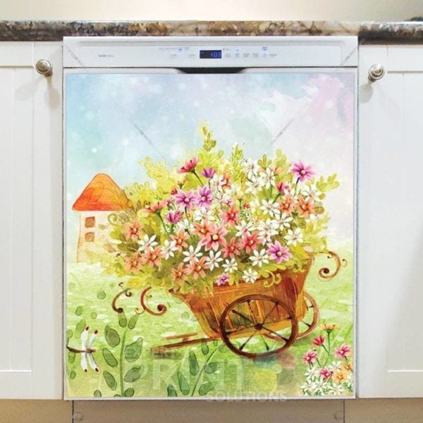 Little Cart with Lots of Flowers Dishwasher Sticker