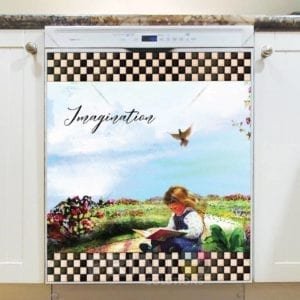 Little Girl Reading - Imagination Dishwasher Sticker