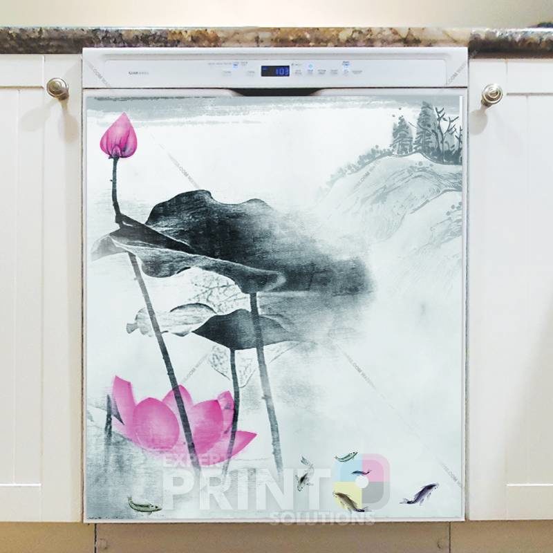 Pink Flowers in the Mist Dishwasher Sticker