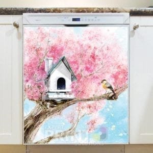 Cute Birdhouse on a Cherry Tree Dishwasher Sticker