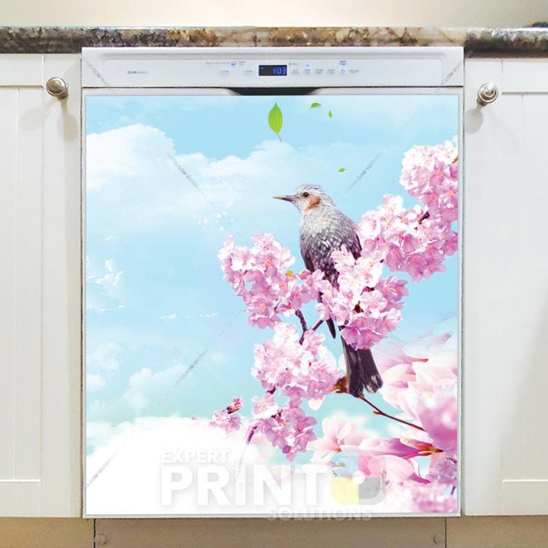 Pretty Bird on a Cherry Tree Dishwasher Sticker