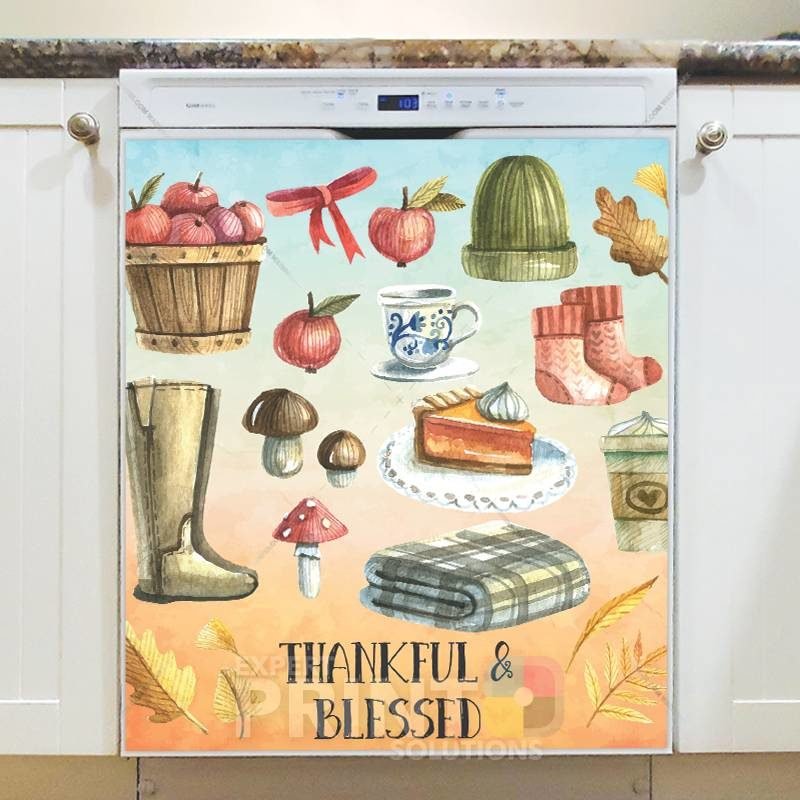 Lovely Cozy Autumn #30 - Thankful & Blessed Dishwasher Sticker