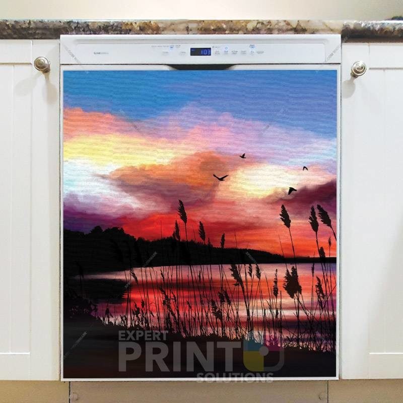 Setting Sun on the Lake Dishwasher Magnet