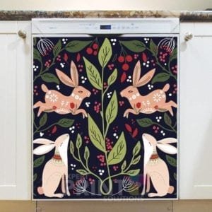 Scandinavian Folk Art Bunny Design Dishwasher Magnet