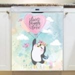Penguin Flying with Balloons Dishwasher Magnet