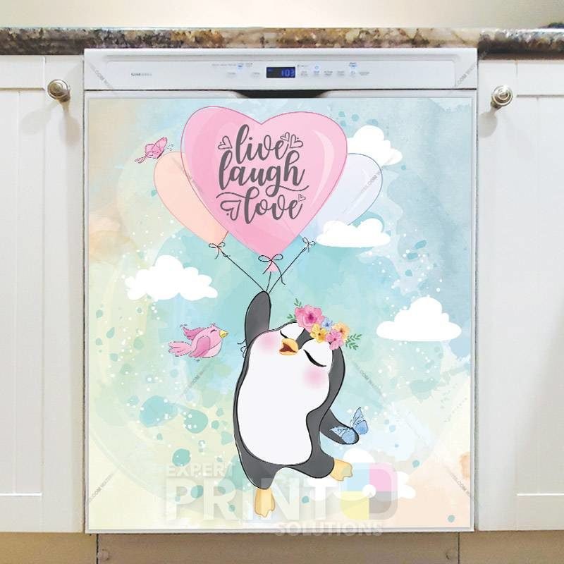 Penguin Flying with Balloons Dishwasher Magnet