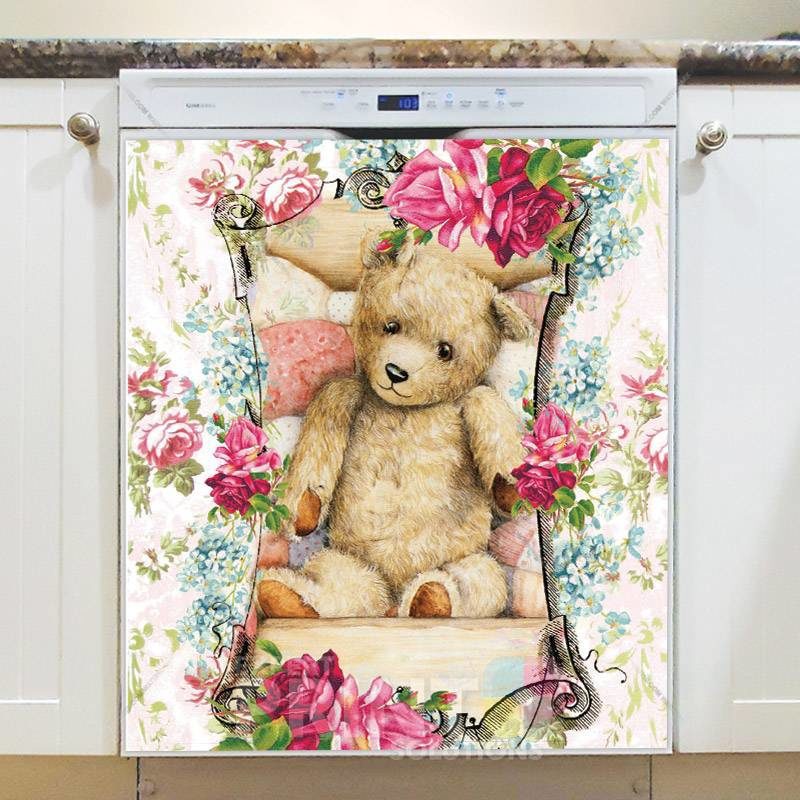 Vintage Teddy Bear and Roses #1 Dishwasher Magnet