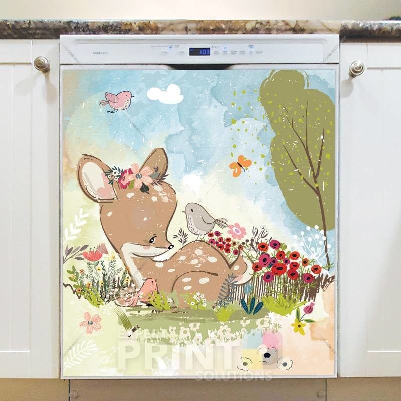 Deer Girl and Birds Dishwasher Magnet