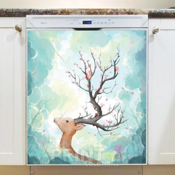 Deer with Flowers Dishwasher Magnet