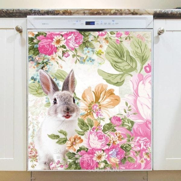 Spring Bunny with Flowers Dishwasher Magnet