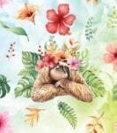 Cute Sloth and Hibiscus Flowers Garden Flag