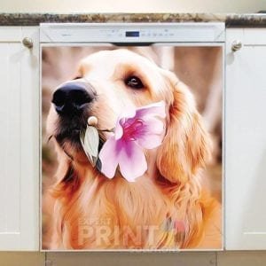 Cute Dog with Flower Dishwasher Magnet