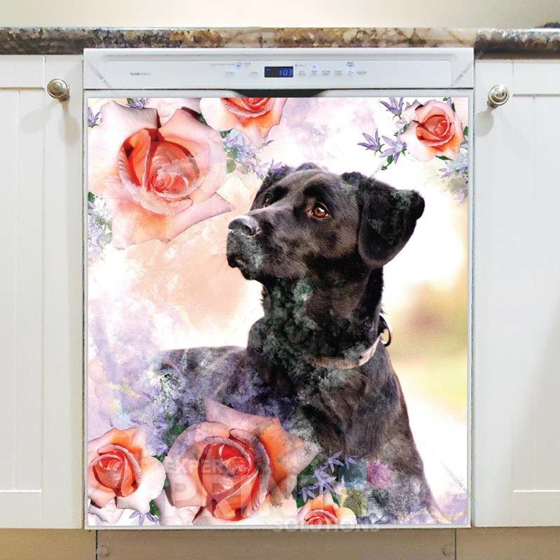 Black Labrador and Roses Dishwasher Magnet