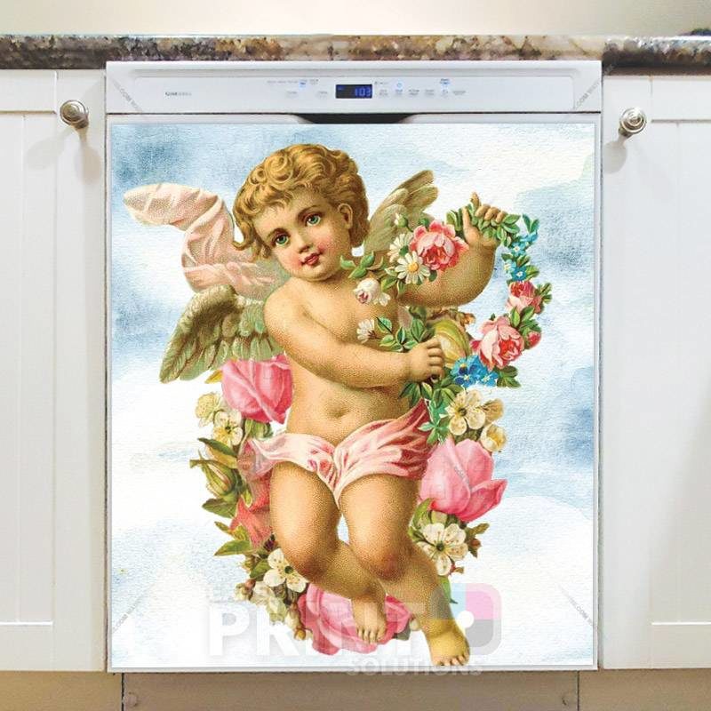 Victorian Cherub with Flowers Dishwasher Magnet