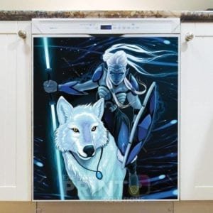 White Wolf and a Hunter Dishwasher Magnet
