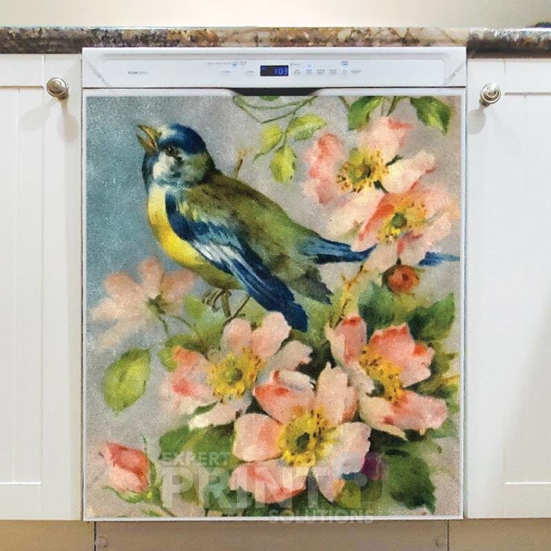 Bird on a Dog Rose Bush Dishwasher Magnet