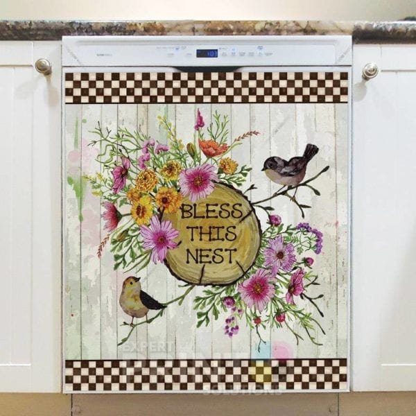 Bird Couple with Flowers and Wood Sign Dishwasher Magnet