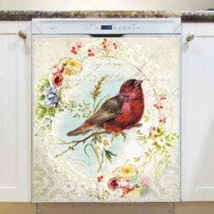 Vintage Red Bird and Flowers Dishwasher Magnet