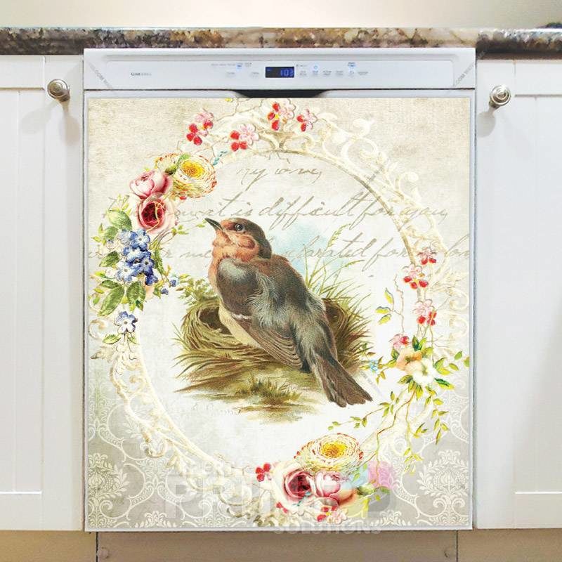 Vintage Bird in a Nest Dishwasher Magnet