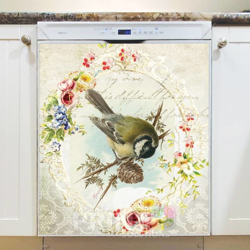 Vintage Bird on a Pine Tree Dishwasher Magnet