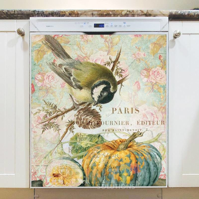 Vintage Bird and Pumpkins Dishwasher Magnet