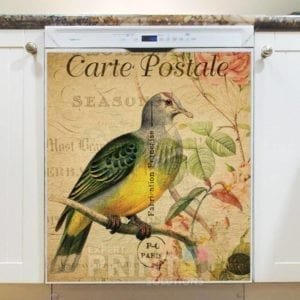 Vintage Carte Postale with Bird and Flowers Dishwasher Magnet