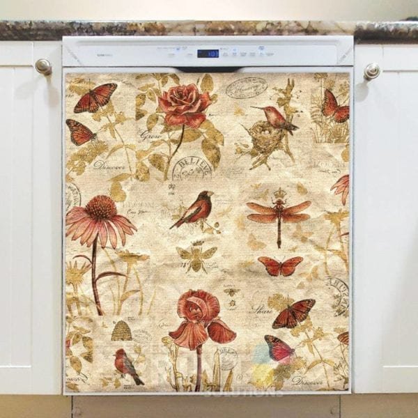 Vintage Birds, Flowers and Butterflies Dishwasher Magnet