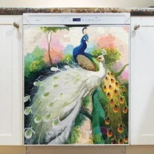 White and Colorful Peacock Dishwasher Magnet