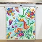 Bohemian Folk Art Pattern with a Bird, Flowers and Paisley Dishwasher Magnet