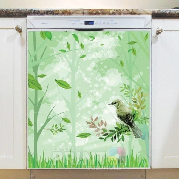 Green Bird in a Green Forest Dishwasher Magnet