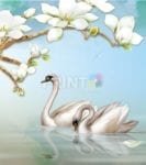 Swan Couple and White Blossoms Garden Flag