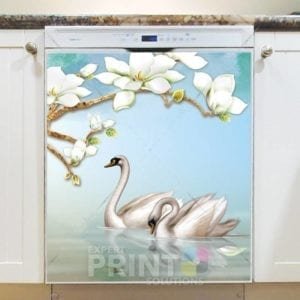 Swan Couple and White Blossoms Dishwasher Magnet
