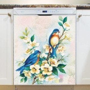 Blue Birds and White Flowers Dishwasher Magnet