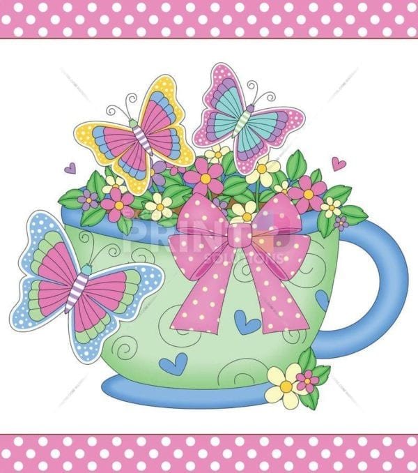 A Cup with Flowers and Butterflies Garden Flag