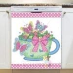 A Cup with Flowers and Butterflies Dishwasher Magnet