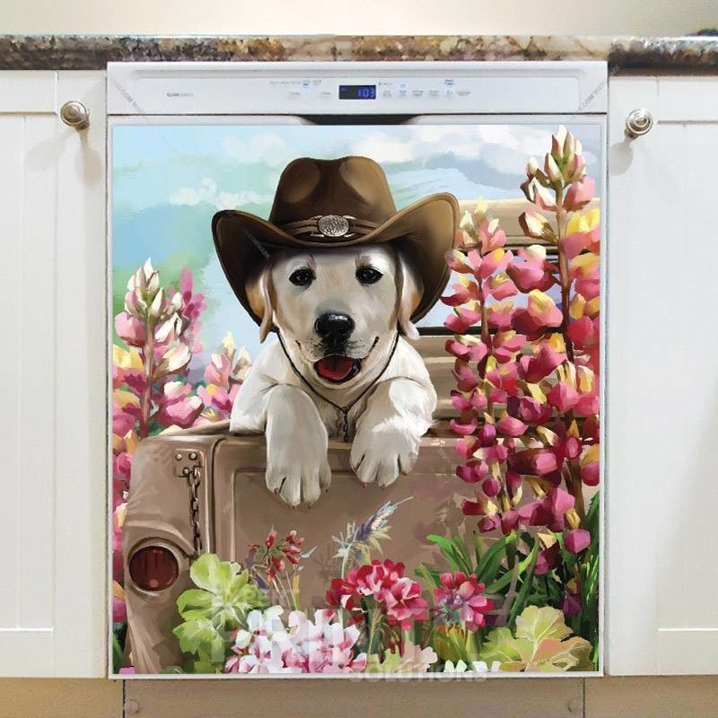 Cute Golden Retriever Cowboy Dishwasher Magnet