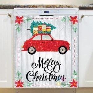 Red Christmas Car and Tree Dishwasher Magnet