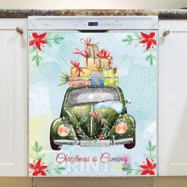 Green Christmas Car and Gifts Dishwasher Magnet