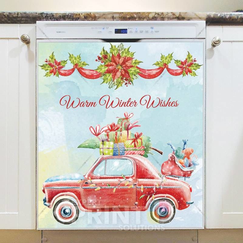 Red Christmas Car and Gifts Dishwasher Magnet