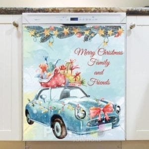 Blue Christmas Car and Gifts Dishwasher Magnet