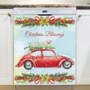 Red Christmas Volkswagen and Tree Dishwasher Magnet