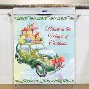Old Green Christmas Car and Gifts Dishwasher Magnet